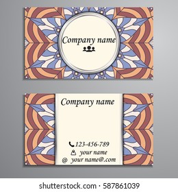 Visiting card and business card set with mandala design element logo. Abstract oriental Layout. Front page and back page