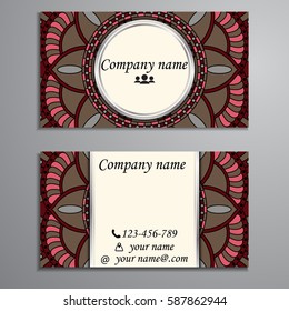 Visiting card and business card set with mandala design element logo. Abstract oriental Layout. Front page and back page