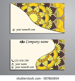 Visiting card and business card set with mandala design element logo. Abstract oriental Layout. Front page and back page