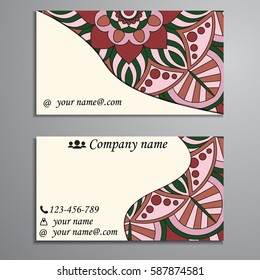 Visiting card and business card set with mandala design element logo. Abstract oriental Layout. Front page and back page