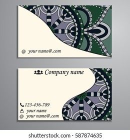 Visiting card and business card set with mandala design element logo. Abstract oriental Layout. Front page and back page