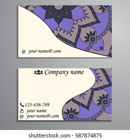 Visiting card and business card set with mandala design element logo. Abstract oriental Layout. Front page and back page
