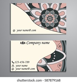 Visiting card and business card set with mandala design element logo. Abstract oriental Layout. Front page and back page