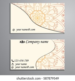 Visiting card and business card set with mandala design element logo. Abstract oriental Layout. Front page and back page