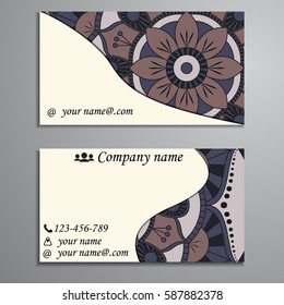 Visiting card and business card set with mandala design element logo. Abstract oriental Layout. Front page and back page
