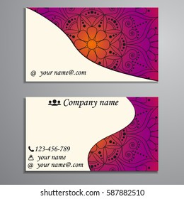 Visiting card and business card set with mandala design element logo. Abstract oriental Layout. Front page and back page