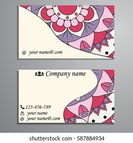 Visiting card and business card set with mandala design element logo. Abstract oriental Layout. Front page and back page