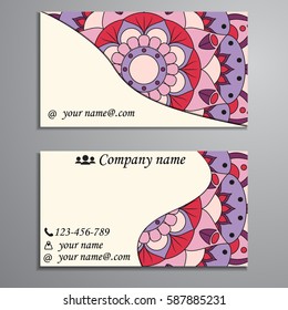 Visiting card and business card set with mandala design element logo. Abstract oriental Layout. Front page and back page