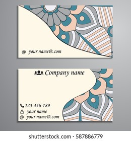 Visiting card and business card set with mandala design element logo. Abstract oriental Layout. Front page and back page