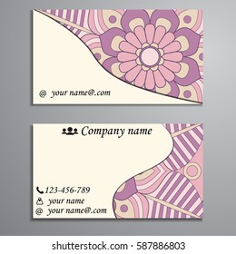 Visiting card and business card set with mandala design element logo. Abstract oriental Layout. Front page and back page