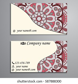 Visiting card and business card set with mandala design element logo. Abstract oriental Layout. Front page and back page