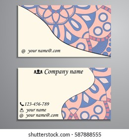 Visiting card and business card set with mandala design element logo. Abstract oriental Layout. Front page and back page