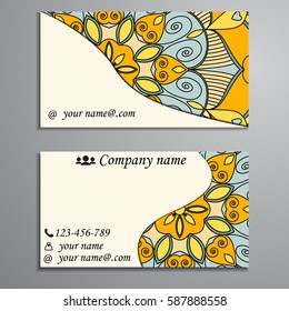 Visiting card and business card set with mandala design element logo. Abstract oriental Layout. Front page and back page