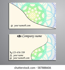 Visiting card and business card set with mandala design element logo. Abstract oriental Layout. Front page and back page