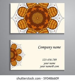 Visiting card and business card set with mandala design element logo. Abstract oriental Layout. Front page and back page