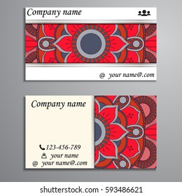 Visiting card and business card set with mandala design element logo. Abstract oriental Layout. Front page and back page