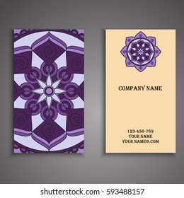Visiting card and business card set with mandala design element logo. Abstract oriental Layout. Front page and back page