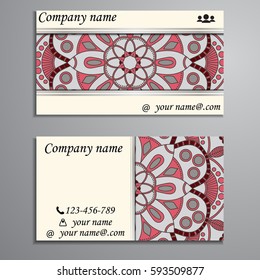 Visiting card and business card set with mandala design element logo. Abstract oriental Layout. Front page and back page