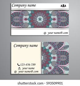 Visiting card and business card set with mandala design element logo. Abstract oriental Layout. Front page and back page