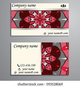 Visiting card and business card set with mandala design element logo. Abstract oriental Layout. Front page and back page