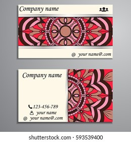Visiting card and business card set with mandala design element logo. Abstract oriental Layout. Front page and back page