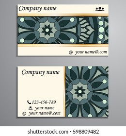 Visiting card and business card set with mandala design element logo. Abstract oriental Layout. Front page and back page