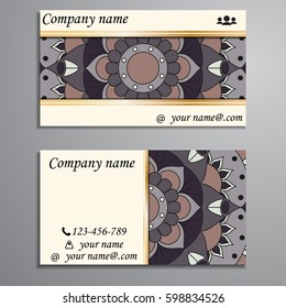 Visiting card and business card set with mandala design element logo. Abstract oriental Layout. Front page and back page