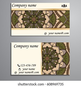 Visiting card and business card set with mandala design element logo. Abstract oriental Layout. Front page and back page