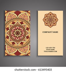 Visiting card and business card set with mandala design element logo. Abstract oriental Layout. Front page and back page