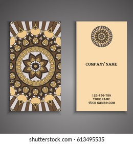 Visiting card and business card set with mandala design element logo. Abstract oriental Layout. Front page and back page
