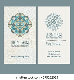 Visiting Card Or Business Card Template Boho Style With Mandala Design. Ottoman Motifs