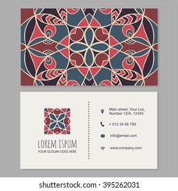 Visiting card or business card template boho style with mandala design. Ottoman motifs