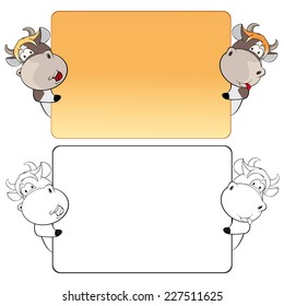 A visiting card with cows cartoon