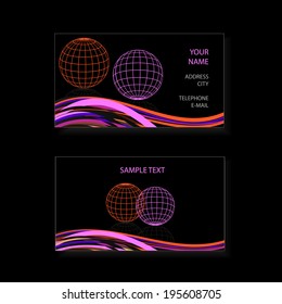 visiting card design with earth globe icon and colorful vawes