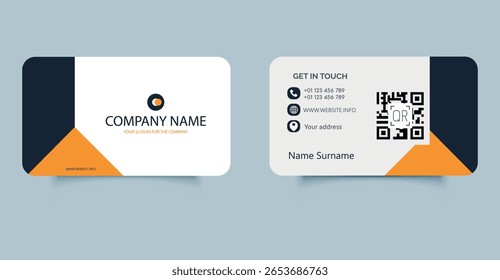Visiting card design template. Business card with contacts and geometric design. For private use in various service areas. Education, banking, etc.