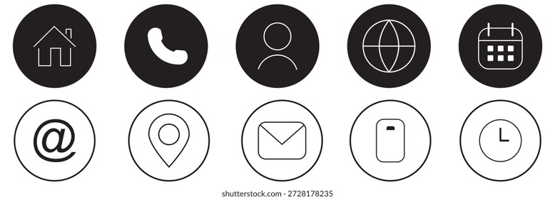 Visiting card icon set. Set of contact us icons for web and website. Contact icons phone, call, location, globe, use for web and website.