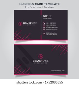 Visiting Card Template Layout Design With Dark Purple Accent. Print Ready Business Card For Multipurpose Use.