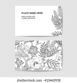 Visiting Card Template With Linear Flowers