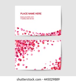 visiting card template with pink rose petals