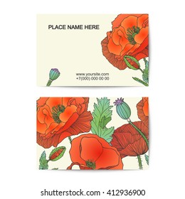 visiting card template with poppy flowers