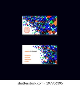 visiting cards vector design with squares and earth globe icon