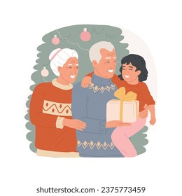 Visiting grandparents isolated cartoon vector illustration. Smiling grandparents spending Christmas time with granddaughter, celebrating winter holiday with relatives vector cartoon.