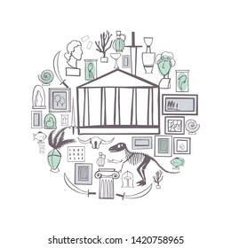 Visiting of museum. Vector sketch  illustration.