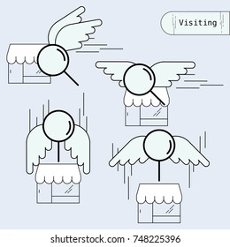 Visiting online store icon set. Minimal flat line style. Vector illustration.