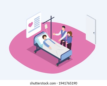 Visiting patient in hospital isometric 3d vector concept for banner, website, illustration, landing page, flyer, etc.