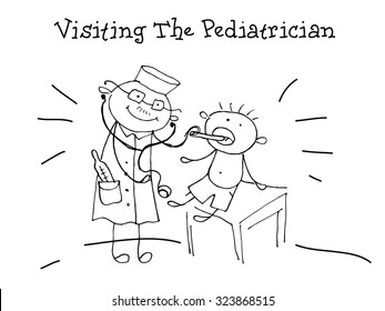 Visiting Pediatrician. Kids Health. Graphics sketch in vector.