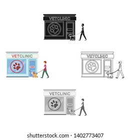 Visiting the vet clinic, the pet,dog on a leash with the hostess. Pet,dog care single icon in cartoon,black style vector symbol stock illustration web.