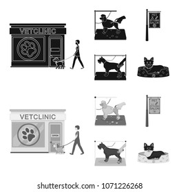 Visiting a vet clinic, a signboard of a stylish salon for a pet, a haircut of dogs. Vet clinic and pet,dog care set collection icons in black,monochrom style vector symbol stock illustration web.