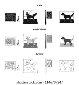 Visiting a vet clinic, a signboard of a stylish salon for a pet, a haircut of dogs. Vet clinic and pet,dog care set collection icons in black,monochrome,outline style vector symbol stock illustration