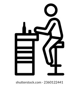 Visitor at bar line icon, Bartenders Day concept, person near pub counter sign on white background, bar visitor on stool icon in outline style for mobile and web design. Vector graphics